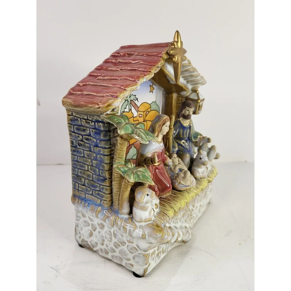 Ceramic Nativity Scene Figurine Holy Family Christmas Decor No lights